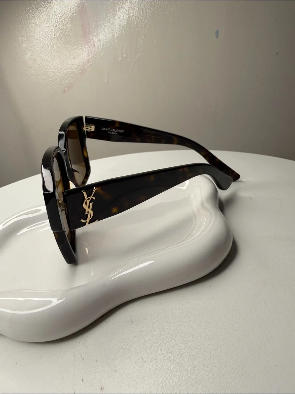 Saint Laurent Tortoiseshell Sunglasses with Gold YSL Logo